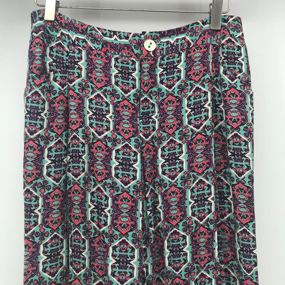 Anthropologie Elevenses Wide Leg Pant Womens 0 Blue Pink Flat Front Mid Rise - Picture 2 of 13